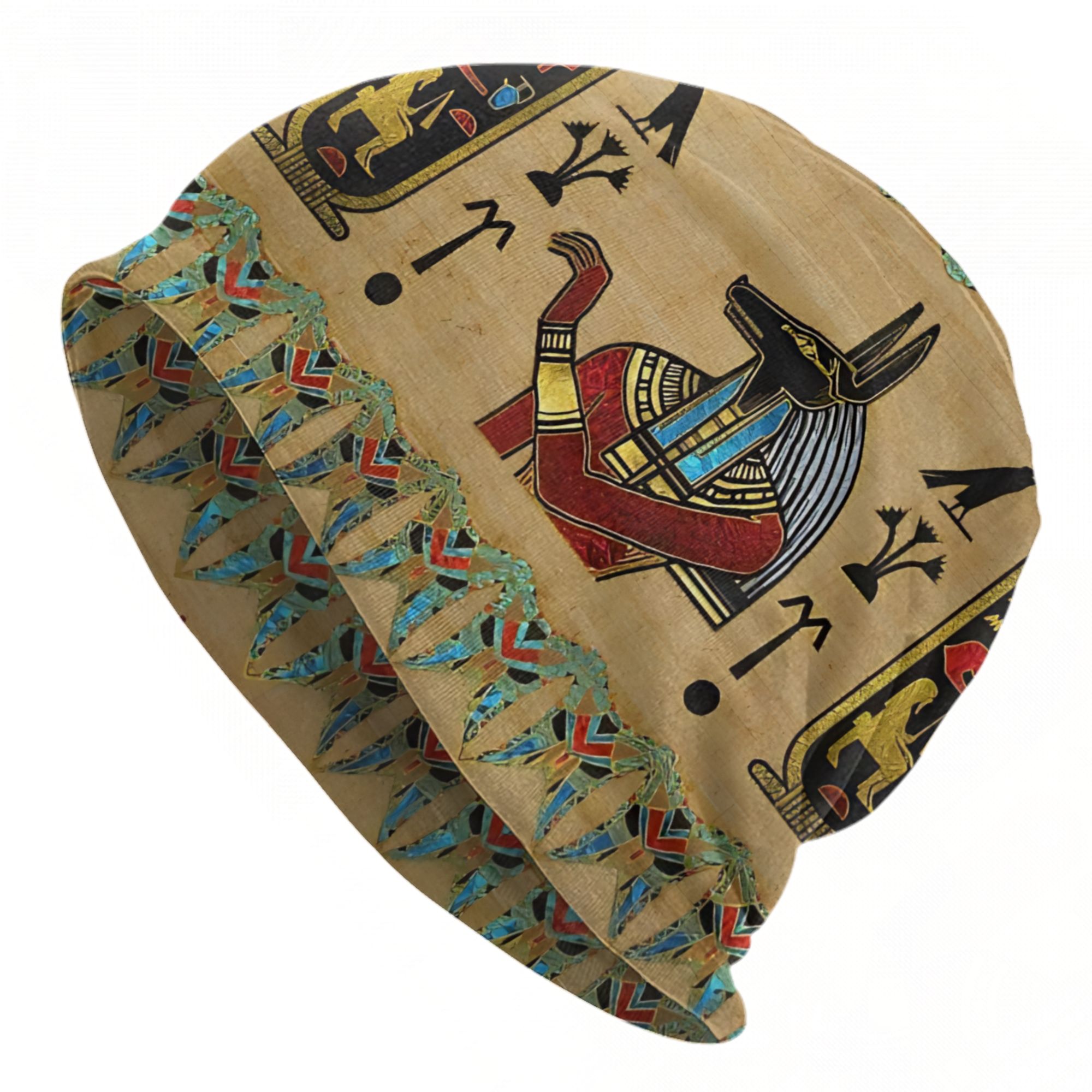 Women'S Egyptian Accessories - หมวกบีนนี่ลายอานูบิสอียิปต์บนกระดาษปาปิรัส หมวกบีนนี่พิมพ์ลาย หมวกบีนนี่สำหรับฤดูใบไม้ร่วงและฤดูหนาว หมวกยืดหยุ่นสำหรับผู้ชายและผู้หญิง