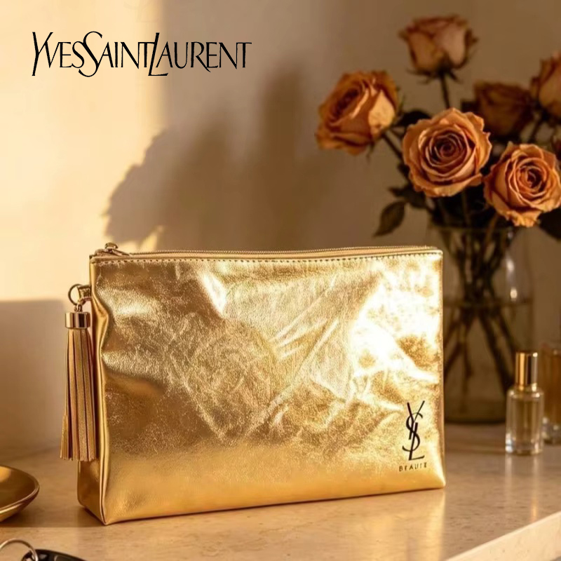 กระเป๋าเครื่องสำอาง YSL สีทอง, - Women Accessories Pouch บทวิจารณ์และราคา